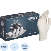 Перчатки медицинские смотровые нитриловые Benovy текстурированные нестерильные неопудренные размер L (8-9) белые (50 пар/100 штук в упаковке)