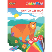 Картон цветной Комус Класс (№1 School) ColorPics (А4, 50 листов, 10 цветов, немелованный на склейке) купить в интернет-магазине товаров для офиса и дома ТопГрад с доставкой