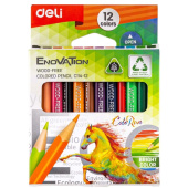 Карандаши цветные Deli Enovation mini 12 цветов трехгранные укороченные