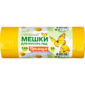 Мешки для мусора на 120 л Ромашка Премиум желтые (ПВД, 35 мкм, в рулоне 10 штук, 70х110 см)