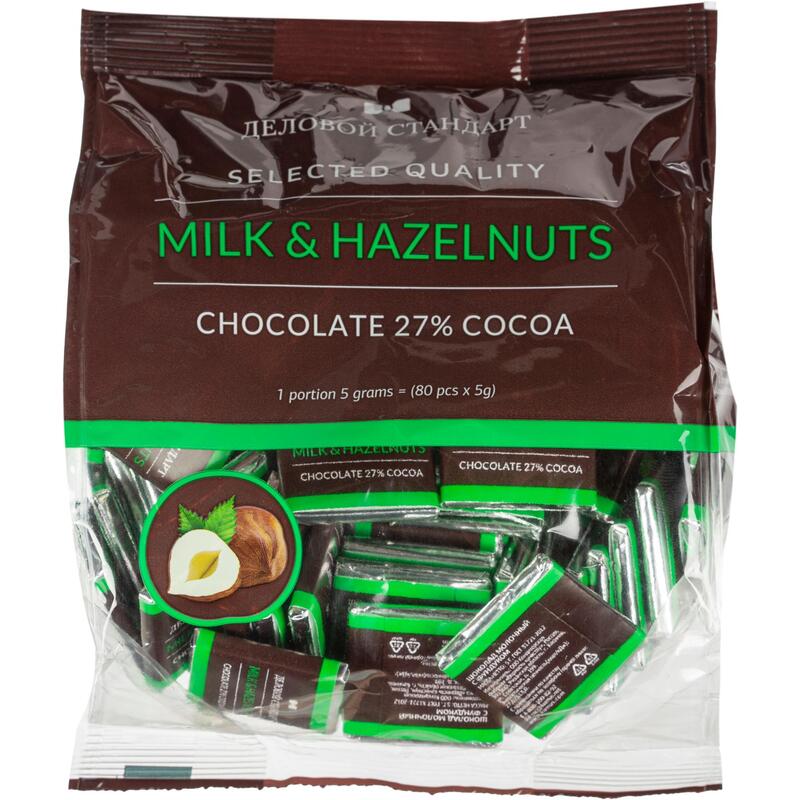 Шоколад порционный Деловой Стандарт Milk&amp;Hazelnuts (80 штук по 5 г)