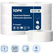 Бумага туалетная рулонная Торк (Tork) Universal T1 1-слойная белая 6 рулонов по 525 метров (120195)
