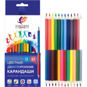Карандаши цветные Луч Классика 12 карандашей 24 цвета шестигранные  (двусторонние)