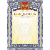 Благодарность А4 250 г/кв.м 10 штук в упаковке (синяя рамка, герб, триколор, КЖ-1625)