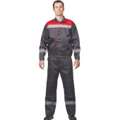 Костюм рабочий летний мужской л20-КБР с СОП серый/красный (размер 64-66, рост 182-188 см)