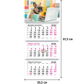 Календарь настенный 3-х блочный 2026 Деловой Бульдог 30.5x67.5 см