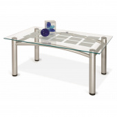 Стол журнальный Робер-3М стеклянный (серебристый металлик, 900x550x430 мм)