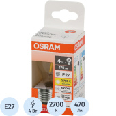 Лампа светодиодная филаментная Osram 4 Вт E27 P 2700 К 470 Лм  (4058075684607)