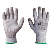 Перчатки рабочие с защитой от порезов JetaSafety трикотажные с полиуретановым покрытием серые (13 класс, 4 нити, размер 9, L, JCP031)
