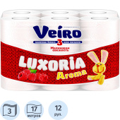 Бумага туалетная Veiro Luxoria 3-слойная с цветным декоративным тиснением Малина (12 рулонов в упаковке)
