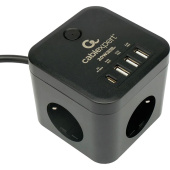 Сетевой фильтр Cablexpert Cube на 3 розетки 1.5 метра + 3 USB (CUBE-3-CU3-B-1.5)