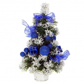 Елка новогодняя настольная 30 см в корзине с синими украшениями