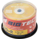 Диск DVD+R BigTech 4.7 ГБ 16x cake box YDVDRB008 (50 штук в упаковке) Диск DVD+R BigTech 4.7 ГБ 16x cake box YDVDRB008 (50 штук в упаковке)