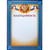 Благодарность A4 230 г/кв.м 10 штук в упаковке (синяя рамка, герб, триколор)