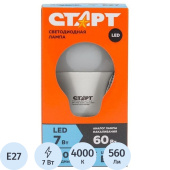 Лампа светодиодная Старт Eco А 7Вт E27 4000К 560Лм LEDGLSE27 7W40