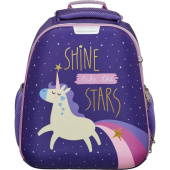 Ранец Комус Класс (№1 School) Единорог Shine анатомический фиолетовый  меняет цвет с двумя отделениями