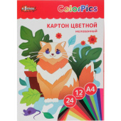 Картон цветной Комус Класс (№1 School) ColorPics (203x283 мм, 24 листа, 12 цветов, мелованный)