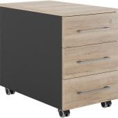 Тумба подкатная Kobor TМ3-40/50 black/natural (дуб натуральный/чёрный  муар, 400х500х625 мм, 3 ящика)
