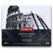 Набор карандашей чернографитных Derwent Graphic 24 штуки в металлической упаковке