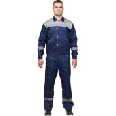 Костюм рабочий летний мужской л20-КБР с СОП синий/серый (размер 56-58, рост 158-164 см)