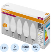 Лампа светодиодная Osram 7 Вт E14 C 3000 К 560 Лм матовая (5 штук в  упаковке, 4058075577923)