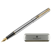 Ручка перьевая Diplomat Traveller Stainless Steel Gold F цвет чернил синий, цвет корпуса серебристый (артикул производителя D10057453)