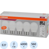 Лампа светодиодная Osram 7 Вт E27 P 4000 К 560 Лм матовая (5 штук в  упаковке, 4058075578227)