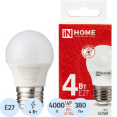 Лампа светодиодная In Home LED-ШАР-VC 4Вт Е27 4000К 380Лм матовая