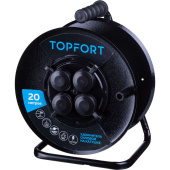 Удлинитель на катушке металл TOPFORT КГ 2x2.5 кв.мм. 20 м 16 А 3500 Вт IP44 без заземления 4 розетки