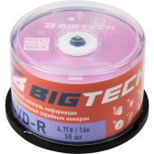 Диск DVD-R BigTech 4.7 ГБ 16x cake box YDVDRB002 (50 штук в упаковке) Диск DVD-R BigTech 4.7 ГБ 16x cake box YDVDRB002 (50 штук в упаковке)