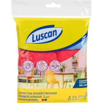 Салфетки хозяйственные Luscan микрофибра 30х30 см 300 г/кв.м (3 штуки в упаковке)