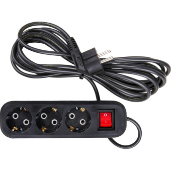 Удлинитель Атлант ПВС 3 розетки 3 м с заземлением и выключателем чёрный  (80018)