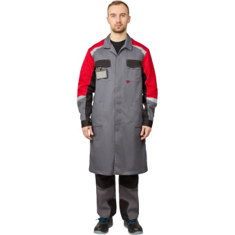 Халат рабочий л23-ХЛ мужской серый/красный (размер 52-54, рост 182-188)