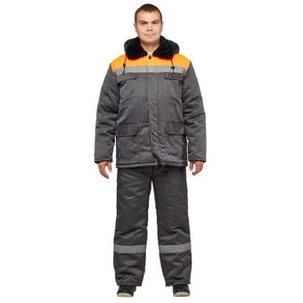 Костюм рабочий зимний мужской з35-КПК с СОП серый/оранжевый (размер 56-58, рост 182-188)