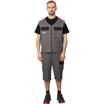 Жилет рабочий летний мужской л23-ЖЛ с СОП серый/красный (размер 56-58,  рост 182-188)