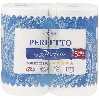 Бумага туалетная Aster Perfetto пятислойная белая ароматизированная 180 листов (4 рулона в упаковке)