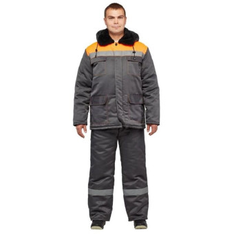 Костюм рабочий зимний мужской з35-КПК с СОП серый/оранжевый (размер 60-62, рост 182-188)
