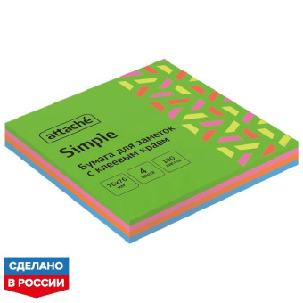 Стикеры Attache Simple Весенняя радуга 76x76 мм неоновые 4 цвета (1 блок на 100 листов)