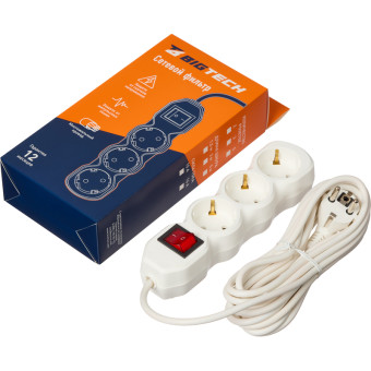 Сетевой фильтр BigTech ST316-5-W на 3 розетки 5 метров