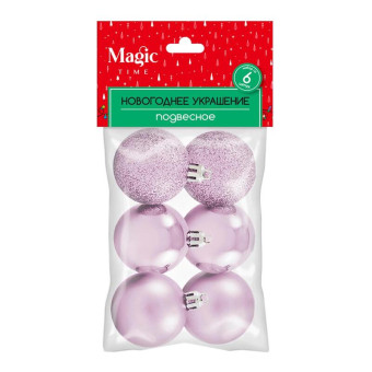 Новогоднее украшение Magic Time пластик розовое (диаметр 5 см, 6 штук в упаковке)