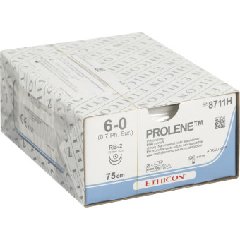 Шовный материал хирургический нерассасывающийся Ethicon 6/0 75 см  колющая игла 13 мм x 2 1/2 8711H (36 штук в упаковке)