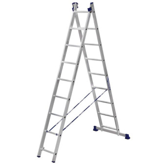 Лестница универсальная Алюмет алюминиевая двухсекционная 2x9 ступеней (5209)