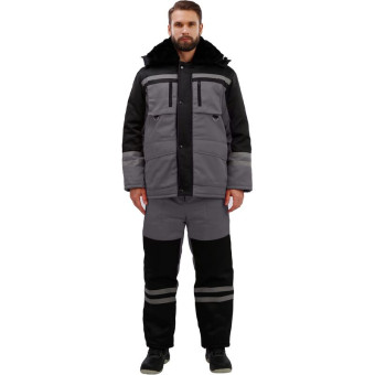 Костюм рабочий зимний мужской з03-КПК с СОП серый/черный (размер 56-58, рост 194-200)