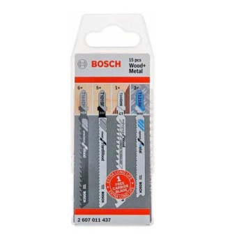 Набор пилок Bosch для лобзика по дереву и металлу (15 предметов, артикул производителя 2607011437)