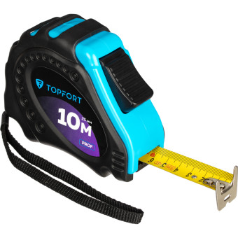 Рулетка строительная TOPFORT Prof 10 м х 25 мм с автостопом в  прорезиненном корпусе (1990404)