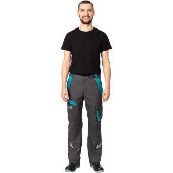 Брюки рабочие летние мужские л36-БР со светоотражающим принтом  серые/бирюзовые (размер 60-62, рост 170-176)