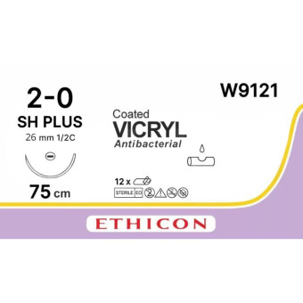 Шовный материал Викрил 2/0 75 см колющая игла 26 мм 1/2 W9121 (12 штук в упаковке)
