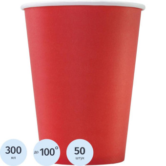 Стакан одноразовый бумажный 430/300 мл красный 50 штук в упаковке Комус