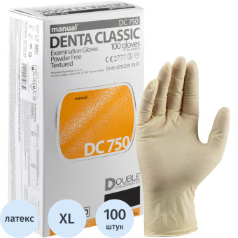 Перчатки медицинские смотровые латексные Manual DC750 текстурированные нестерильные двойного хлорирования XL (9-9.5) бежевые (50 пар/100 штук в упаковке)