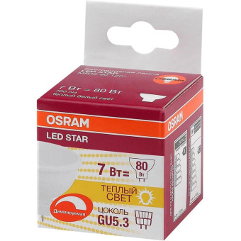 Лампа светодиодная Osram 7 Вт GU5.3 (MR, 3000 К, 600 Лм, 220 В, 4058075229006)